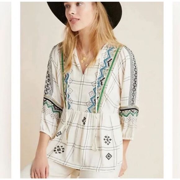 Vineet Bahl embroidered flowy boho Anthro S blouse - Picture 1 of 6